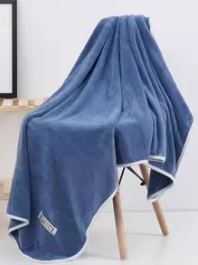 1pc Letter Patch Decor Bath Towel Home Bathroom Decor Back To School For Beauty Salon Home Bathroom Shower Towels For Beaty Salon, Hotel Sports,Home Essentials, Towel, Skin Care Bath Towel Sheet - Blue - View 1