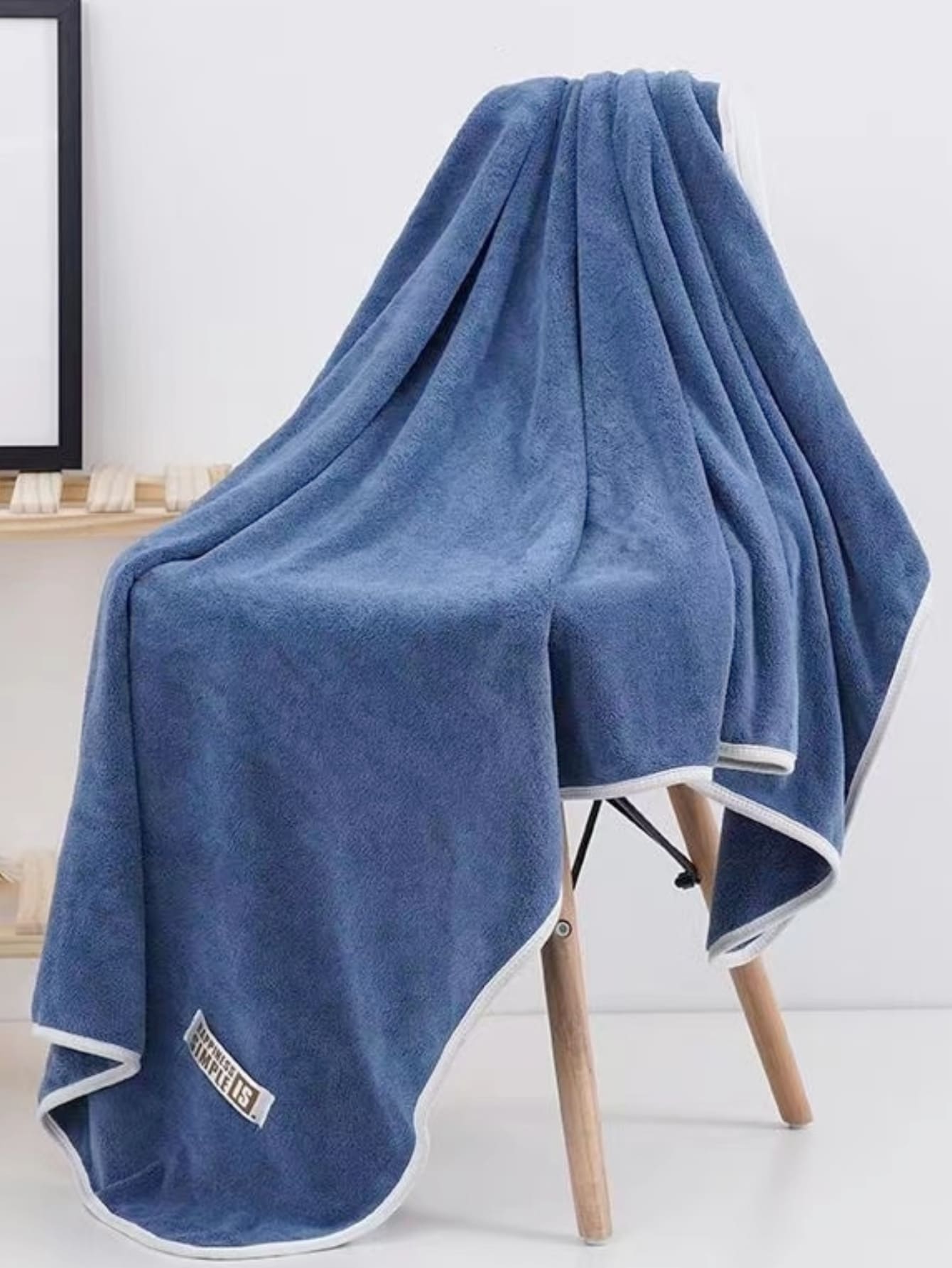 1pc Letter Patch Decor Bath Towel Home Bathroom Decor Back To School For Beauty Salon Home Bathroom Shower Towels For Beaty Salon, Hotel Sports,Home Essentials, Towel, Skin Care Bath Towel Sheet - Blue - View 1