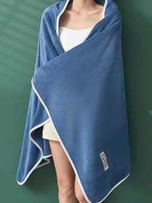 1pc Letter Patch Decor Bath Towel Home Bathroom Decor Back To School For Beauty Salon Home Bathroom Shower Towels For Beaty Salon, Hotel Sports,Home Essentials, Towel, Skin Care Bath Towel Sheet - Blue - View 2