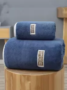 1pc Letter Patch Decor Bath Towel Home Bathroom Decor Back To School For Beauty Salon Home Bathroom Shower Towels For Beaty Salon, Hotel Sports,Home Essentials, Towel, Skin Care Bath Towel Sheet - Blue - View 6