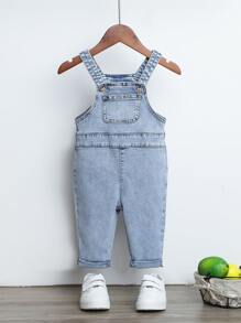 Denim em bé Nút Túi màu trơn - Rửa nhẹ - Xem 1