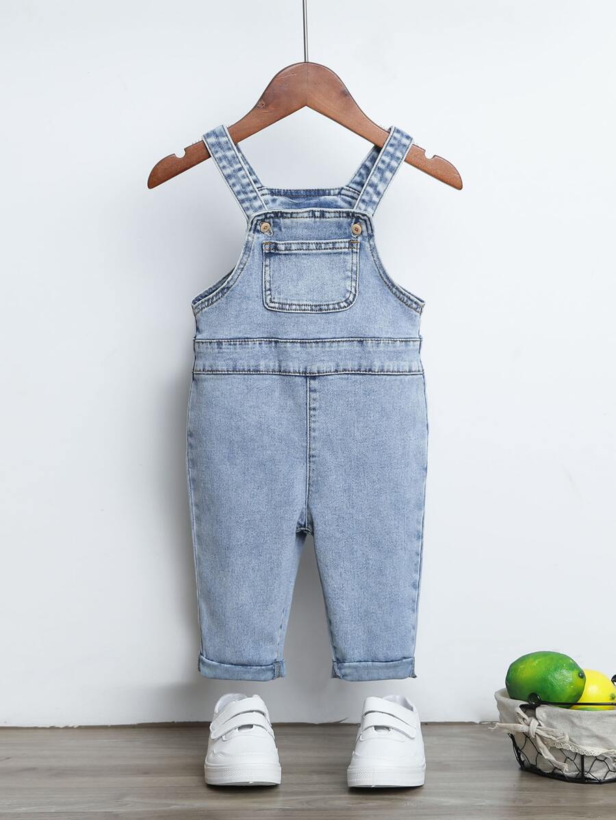 Denim em bé Nút Túi màu trơn - Rửa nhẹ - Xem 1