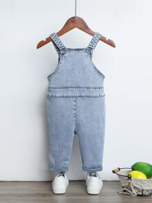 Denim em bé Nút Túi màu trơn - Rửa nhẹ - Xem 2