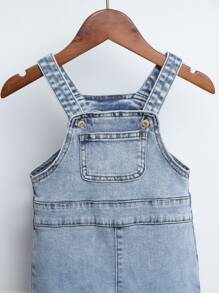 Denim em bé Nút Túi màu trơn - Rửa nhẹ - Xem 3