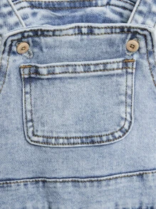 Denim em bé Nút Túi màu trơn - Rửa nhẹ - Xem 4