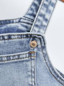 Denim em bé Nút Túi màu trơn - Rửa nhẹ - Xem 5