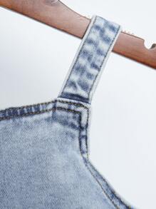 Denim em bé Nút Túi màu trơn - Rửa nhẹ - Xem 6