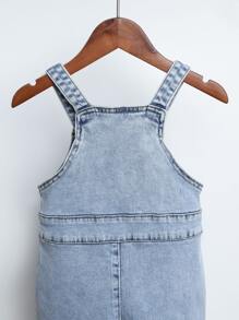 Denim em bé Nút Túi màu trơn - Rửa nhẹ - Xem 7