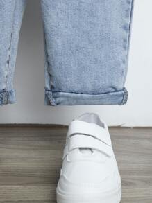 Denim em bé Nút Túi màu trơn - Rửa nhẹ - Xem 8