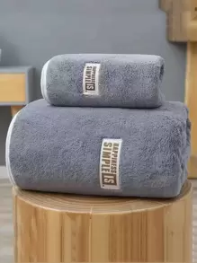 1 pieza Toalla de baño con parche de letra para decoración del hogar, baño, regreso a la escuela, salón de belleza, hotel, deportes, artículos esenciales del hogar, toalla, cuidado de la piel