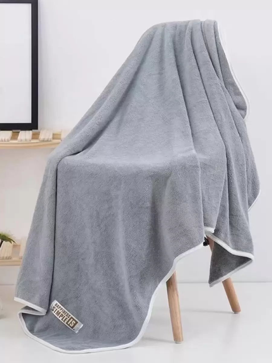 1 pieza Toalla de baño con parche de letra para decoración del hogar, baño, regreso a la escuela, salón de belleza, hotel, deportes, artículos esenciales del hogar, toalla, cuidado de la piel