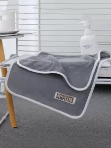 1 pieza Toalla de baño con parche de letra para decoración del hogar, baño, regreso a la escuela, salón de belleza, hotel, deportes, artículos esenciales del hogar, toalla, cuidado de la piel