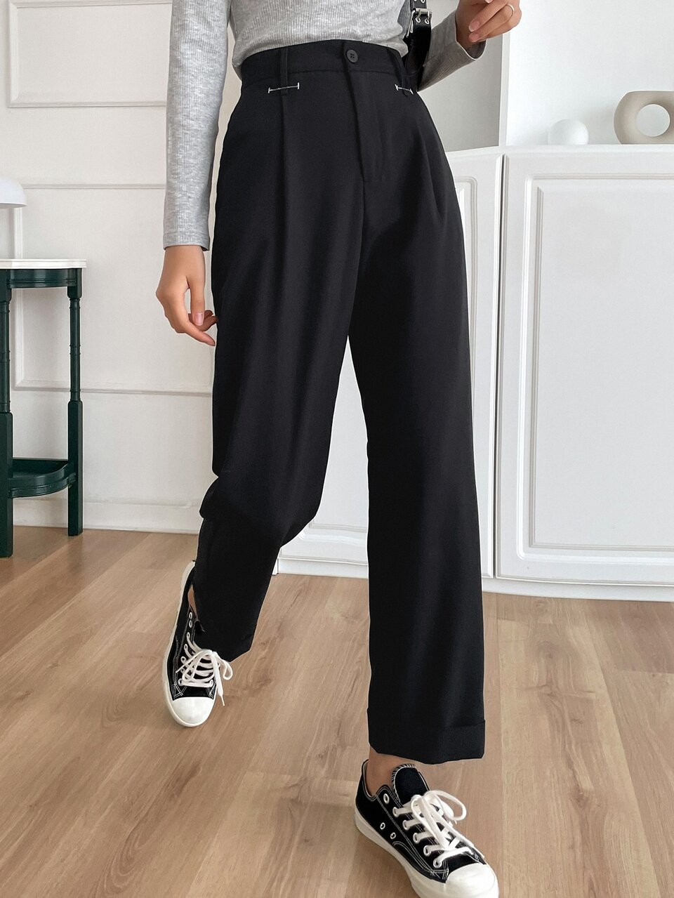 High Waist Plicated Detail Suit Pants