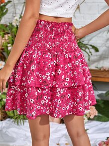 SHEIN VCAY Ditsy Floral Print Two Layer Hem Skirt - Multicolor - View 2