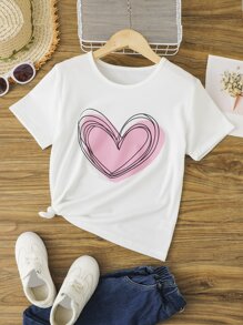 Chicas Camiseta con estampado de corazón - Blanco - Ver 1