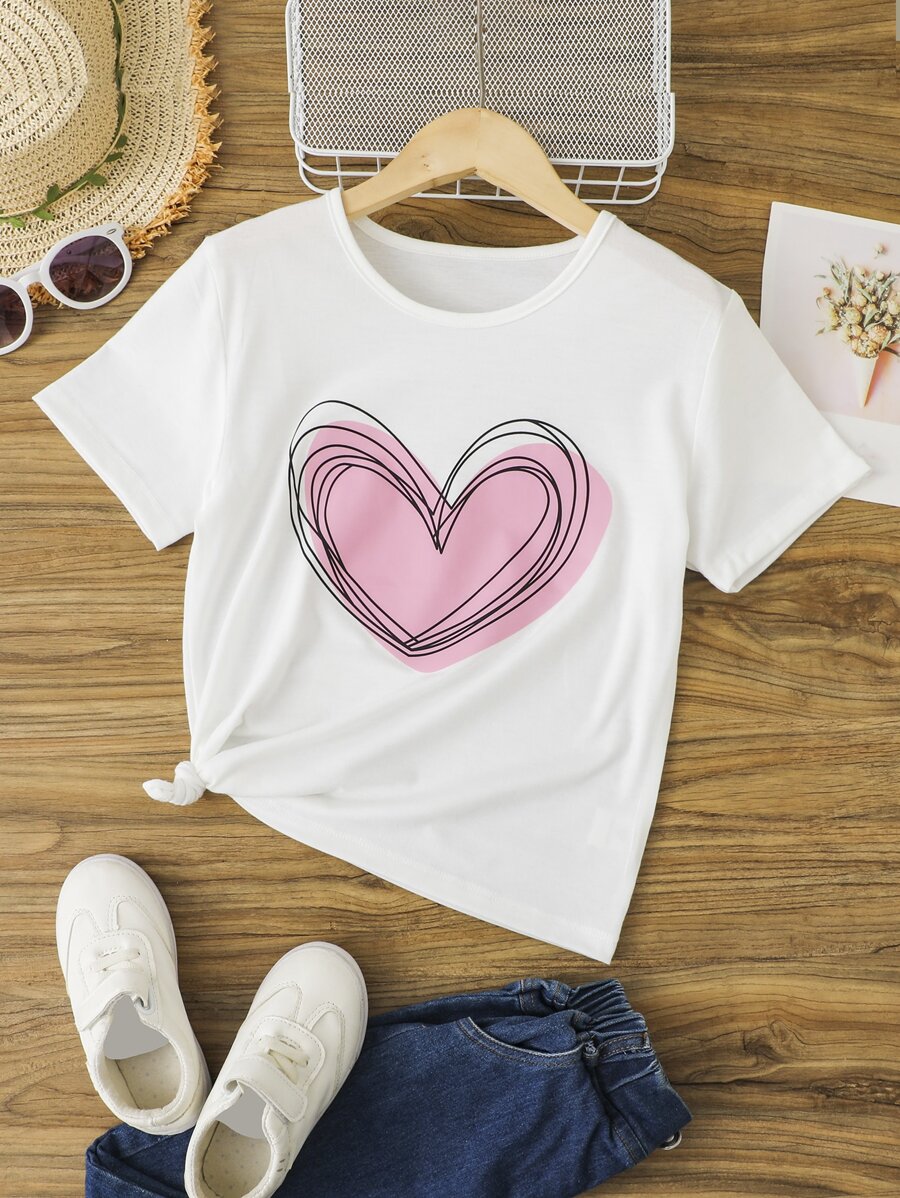 Chicas Camiseta con estampado de corazón - Blanco - Ver 1