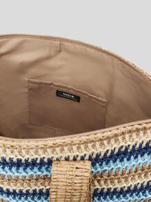 SHEIN VCAY Túi Rơm Họa Tiết Chevron Khối Màu, Hoàn Hảo Cho Kỳ Nghỉ Du Lịch Bãi Biển Mùa Hè - Nhiều màu - Xem 7