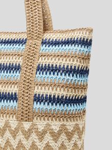 SHEIN VCAY Túi Rơm Họa Tiết Chevron Khối Màu, Hoàn Hảo Cho Kỳ Nghỉ Du Lịch Bãi Biển Mùa Hè - Nhiều màu - Xem 8