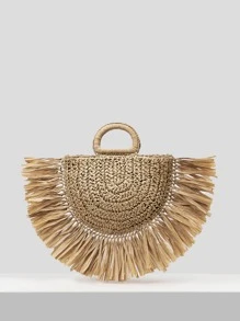 SHEIN SXY Tassel Teenagers Handbag, Wicker Bag