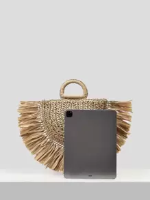 SHEIN SXY Tassel Teenagers Handbag, Wicker Bag