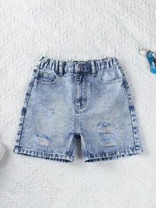 Chicos Shorts en mezclilla desgarro con lavado - Azul lavado medio - Ver 1