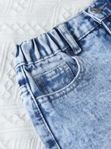 Chicos Shorts en mezclilla desgarro con lavado - Azul lavado medio - Ver 4