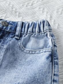 Chicos Shorts en mezclilla desgarro con lavado - Azul lavado medio - Ver 5