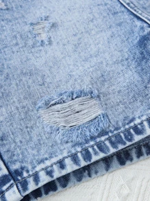 Chicos Shorts en mezclilla desgarro con lavado - Azul lavado medio - Ver 7