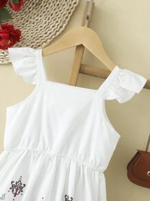Toddler Girls Floral Print Ruffle Trim Dress - White - View 3