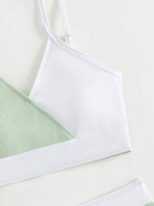Teen Girls Color Block Ribbed Knit Bikini Set Summer Beach - Mint Green - View 3