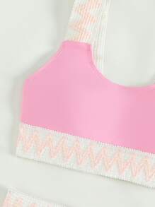 少女 V 形胶带比基尼套装 夏日海滩 - 粉色 - 查看 3