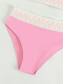 少女 V 形胶带比基尼套装 夏日海滩 - 粉色 - 查看 4