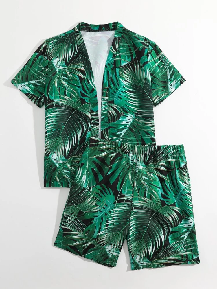 Tween Boy Tropical Print Beach Swimsuit Matching Set