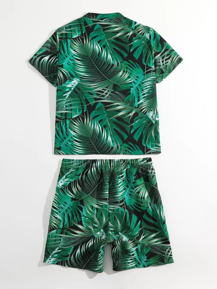 Tween Boy Tropical Print Beach Swimsuit Matching Set