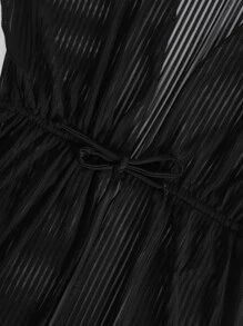 Girls Drawstring Waist Kimono - Black - View 3