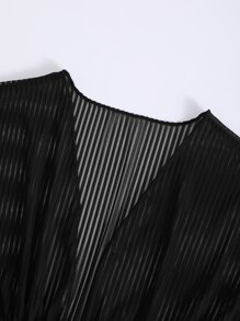 Girls Drawstring Waist Kimono - Black - View 4