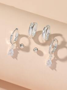 3 cặp bông tai trang trí bằng đá khối Zirconia - Bạc - Xem 5