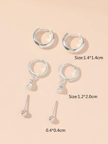 3 cặp bông tai trang trí bằng đá khối Zirconia - Bạc - Xem 6