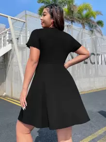 SHEIN EZwear Plus Heart Print Contrast Mesh Dress For Summer,Graduation Dress - Black - View 3