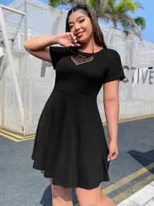 SHEIN EZwear Plus Heart Print Contrast Mesh Dress For Summer,Graduation Dress - Black - View 5