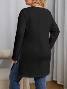 SHEIN Essnce Plus Split Hem Tee - Black - View 2