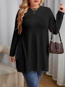 SHEIN Essnce Plus Split Hem Tee - Black - View 3