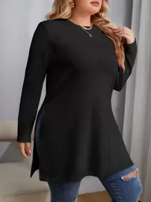 SHEIN Essnce Plus Split Hem Tee - Black - View 5