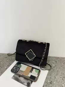 Bolso de hombro ligero, informal, de negocios, con cadena, decoración de metal, acolchado, sólido, para adolescentes, niñas, mujeres, estudiantes universitarios, novatos y trabajadores de cuello blanco, perfecto para oficina, universidad, trabajo, negocios, desplazamientos, actividades al aire libre, viajes, salidas - Negro - Ver 6