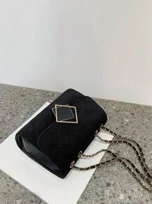 Bolso de hombro ligero, informal, de negocios, con cadena, decoración de metal, acolchado, sólido, para adolescentes, niñas, mujeres, estudiantes universitarios, novatos y trabajadores de cuello blanco, perfecto para oficina, universidad, trabajo, negocios, desplazamientos, actividades al aire libre, viajes, salidas - Negro - Ver 5