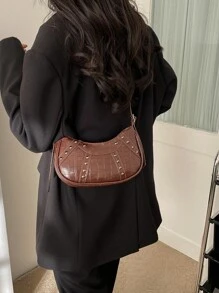 Túi vai Đúc Thùa khuyết In cá sấu Có thể điều chỉnh được Đúng mốt - Cà phê nâu - Xem 4