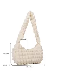 可愛的、可愛的、休閒極簡主義的褶皺袋蓬鬆手袋,秋冬時尚搭配小方包 - 米色 - 查看 4