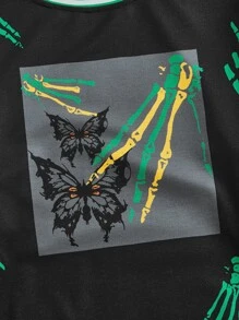 ROMWE MEN Hombres Sudadera esqueleto con estampado de mano - Negro - Ver 3