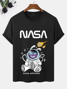 Manfinity Homme 男士宇航員和字母圖形T恤和短褲 - 黑色 - 查看 4