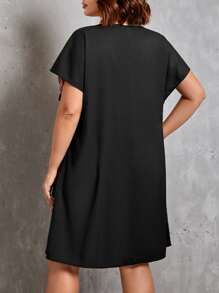 EMERY ROSE Vestido túnico con estampado floral de color combinado de manga murciélago - Negro - Ver 2